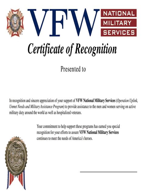 Veteran Certificate Of Appreciation Template Form Fill Out And Sign