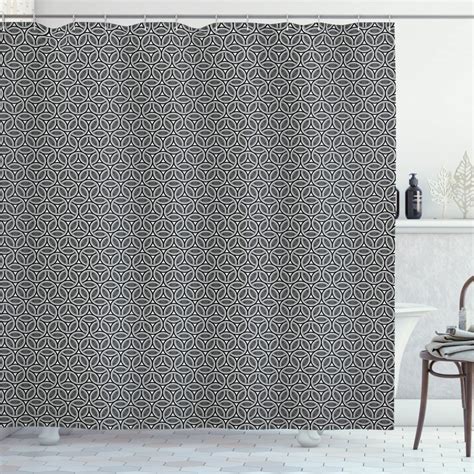 Geometric Shower Curtain Greyscale Circular Honeycomb Pattern And