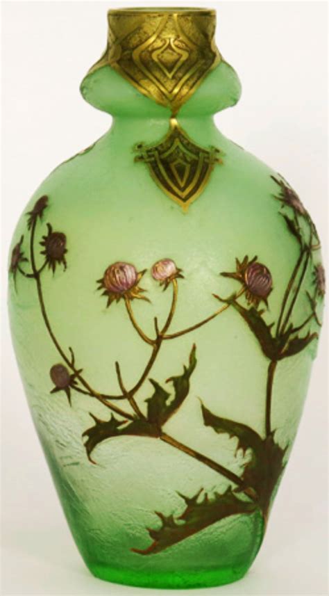Mont Joye Legras Beautiful Art Nouveau Vase In Glass Paste In Green