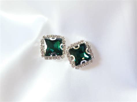 2 Pc Sew On Emerald Rhinestone Bohemica Crystal Button Crystal
