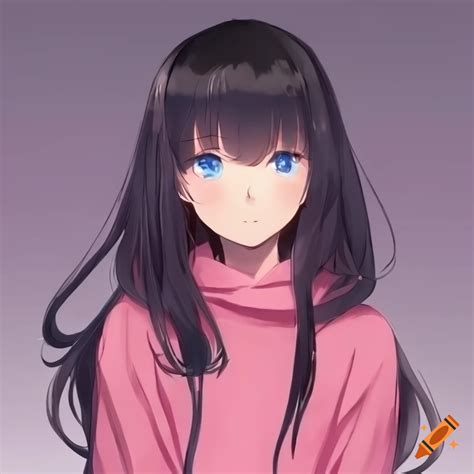 anime girl with black hair and blue eyes on craiyon