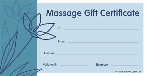 Massage T Certificate Template Blue Download Printable Pdf Templateroller