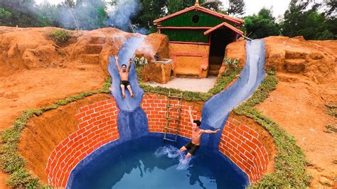 How To Build Swimming Pool Water Slide Around Secret Underground House