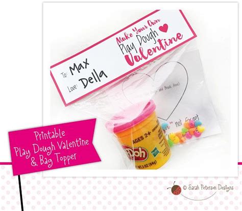 Printable Play Dough Valentine Activity And Favor Bag Topper School