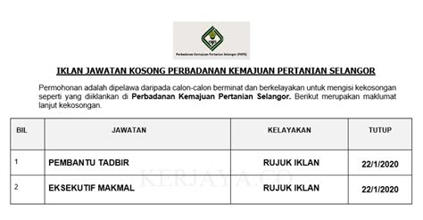 Kerja kosong selangor 2020 is the property and trademark from the developer homosapiens. Jawatan Kosong Terkini Perbadanan Kemajuan Pertanian ...