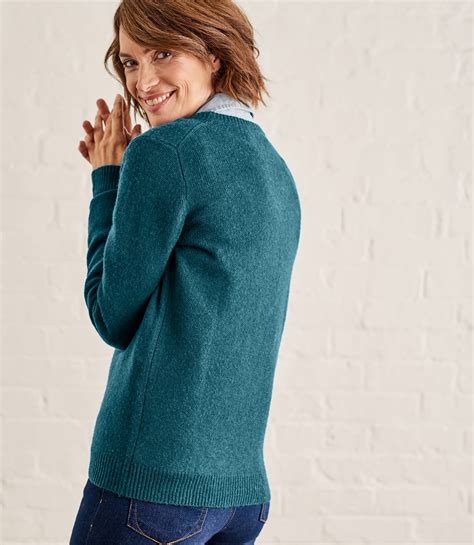 Dark Teal Womens Lambswool V Neck Jumper Woolovers Au