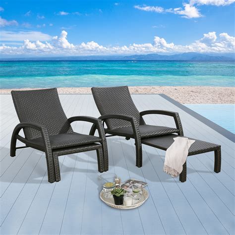 Ulax Furniture Outdoor Wicker Convertible Chaise Lounge Patio Woven