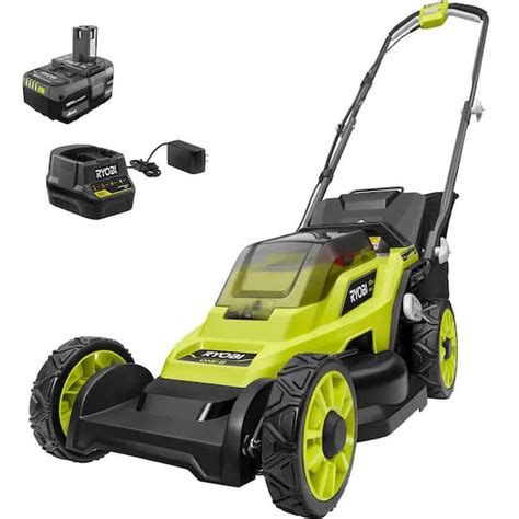 RYOBI ONE V In Cordless Battery Walk Behind Push Lawn Mower With Ah Battery And