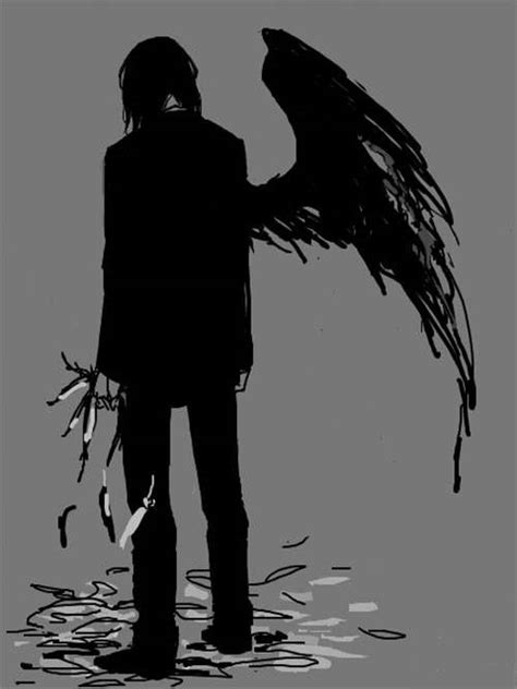 Anime Black And White Fallen Angel Manga Wings Dark