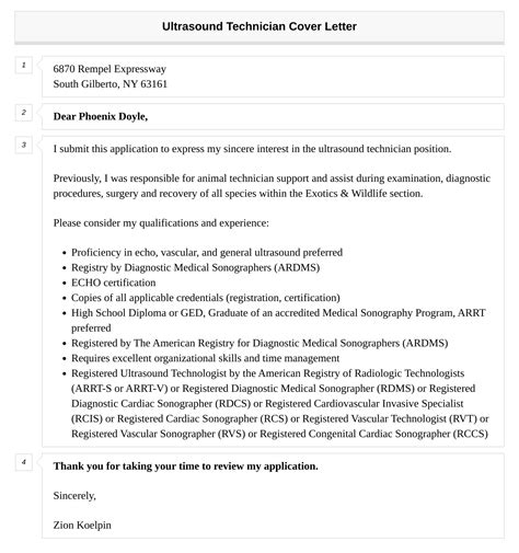 Ultrasound Technician Cover Letter Velvet Jobs