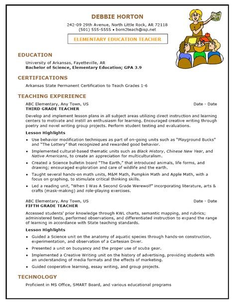 Sample Elementary Teacher Resume Templates Elementary Teacher Resume