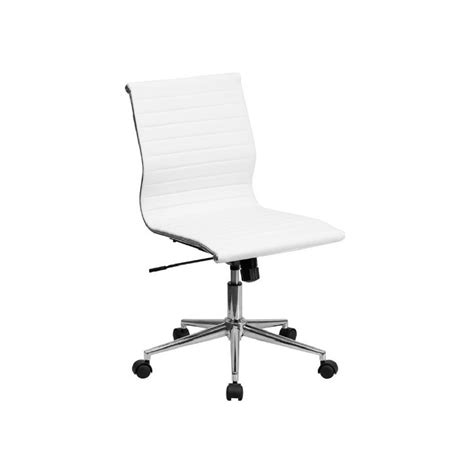 Flash Mid Back Armless White Ribbed Leather Swivel Chair Aptdeco