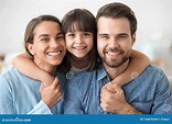 Happy Family of Three Dad Mom and Little Daughter Portrait Stock Photo ...