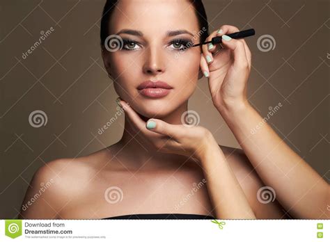 Makeup Artist Applies Eye Shadow Beautiful Woman Beauty Girl With