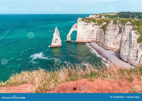 Steep Chalk Cliffs Of Etretat In Normandy Stock Image Image Of