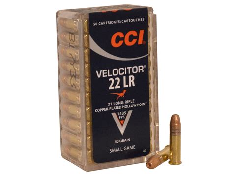Cci Velocitor Ammo 22 Long Rifle 40 Grain Plated Lead Hollow Point Box