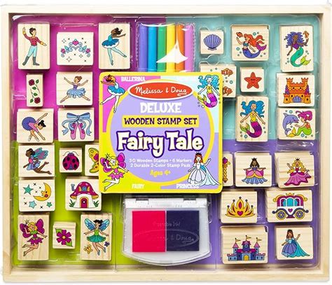 Melissa And Doug Deluxe Wooden Stamp And Coloring Set Fairy Tale 30
