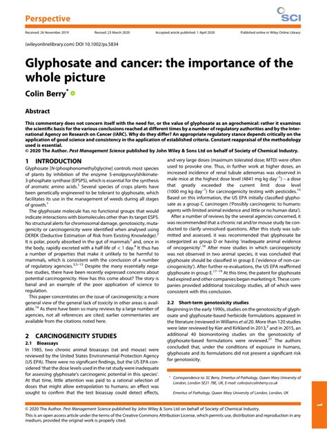 Pdf Glyphosate And Cancer The Importance Of The Whole Picture