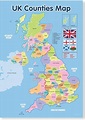 Póster educativo con mapa de los condados del Reino Unido, tamaño A4 ...