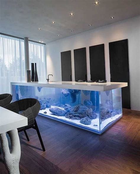 An Aquarium In The Middle Of A Kitchen