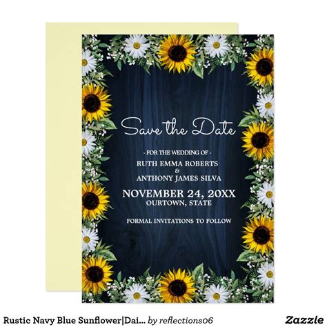 Rustic Navy Blue Sunflower|Daisy Save the Date Invitation | Zazzle.com | Blue sunflower wedding ...