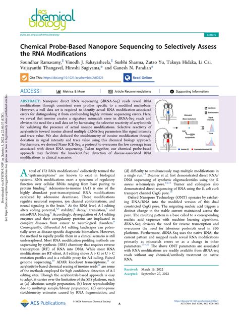 Pdf Chemical Probe Based Nanopore Sequencing To Selectively Assess My