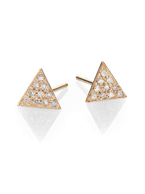 Zoe Chicco Diamond 14k Yellow Gold Triangle Stud Earrings In Metallic