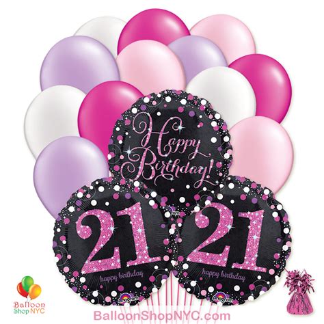 21 Pretty Pink Happy Birthday Mylar Latex Pearl Balloon Bouquet Balloon