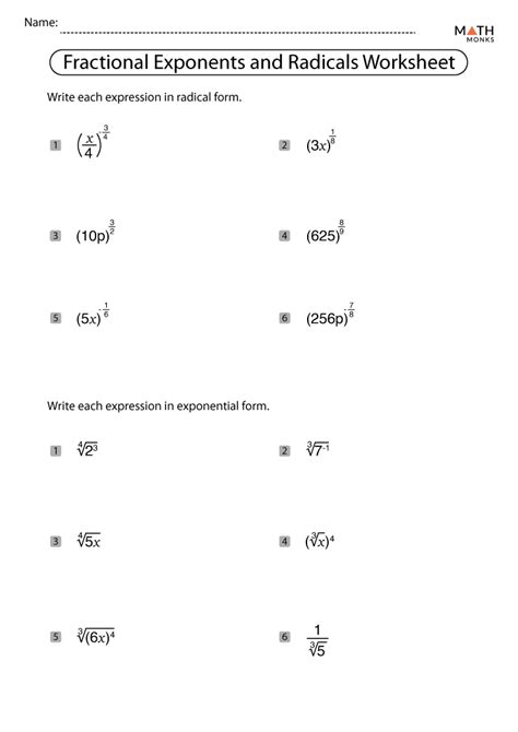 Fractional Exponents Worksheet Worksheets For Kindergarten