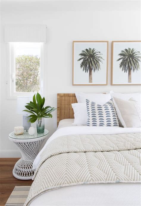Coastal Bedroom With Palm Tree Art Via Donnaguylerdesign Rattan