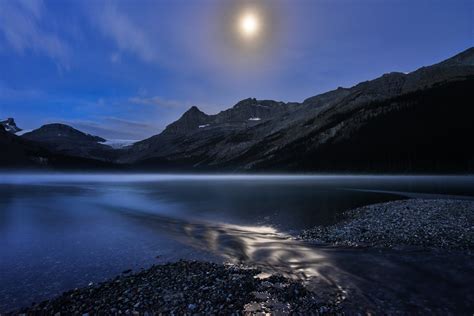 Wallpaper Park Light Moon Lake Canada Mountains Reflections