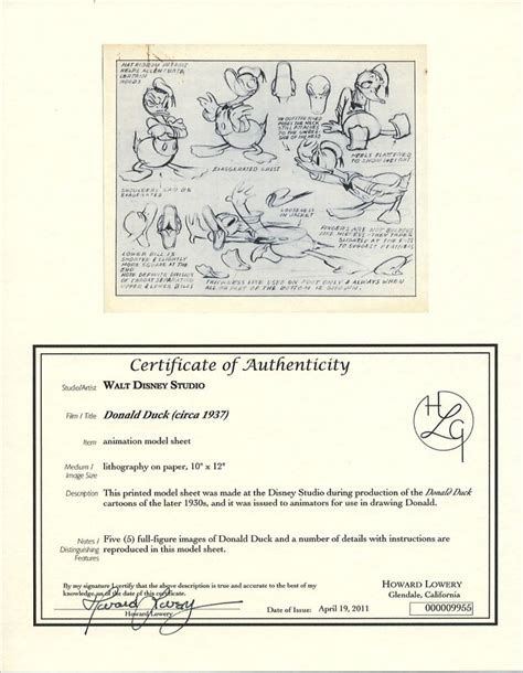 Disney Donald Duck Classic Animation Model Sheet C 1937 Howard