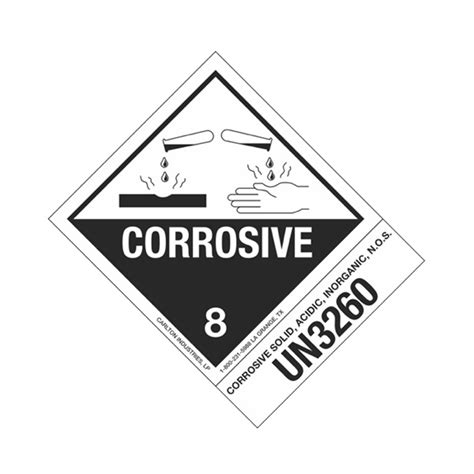Hazmat Shipping Labels Corrossive Solid Acidic Inorganic NOS