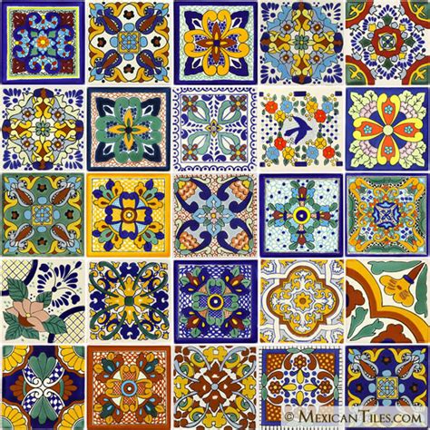 Mexican Tile Set Of 25 4¼ X 4¼ Mexican Talavera Tiles