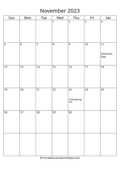 Blank Calendar Template November 2023 Blank Calendar Printable 2023