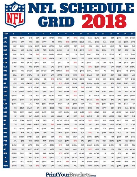 Nfl Full Season Schedule Grid 2018 Nfl Game Schedule