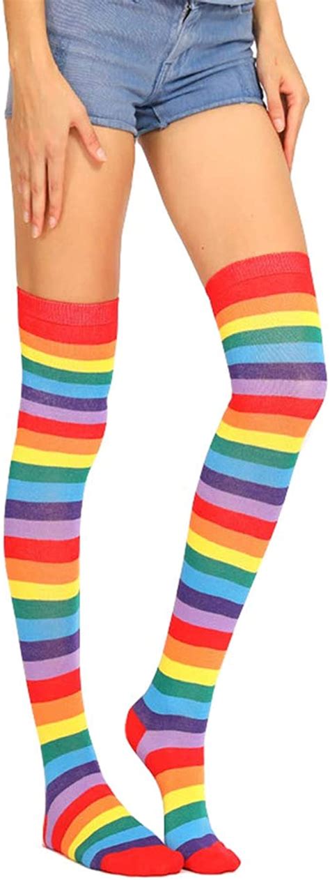 Rainbow Striped Knee High Sock Thigh High Stockings High Boot Thigh Women Socks For