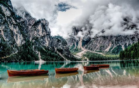 Wallpaper Clouds Mountains Lake Boats Italy Italy The Dolomites