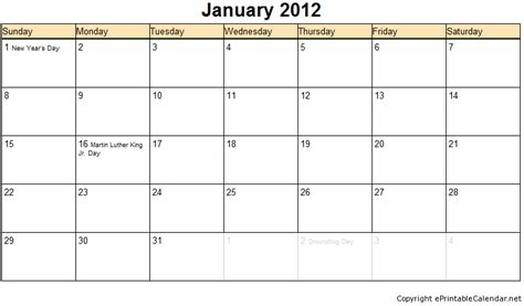 Chinese New Year January 2012 Calendar Printable