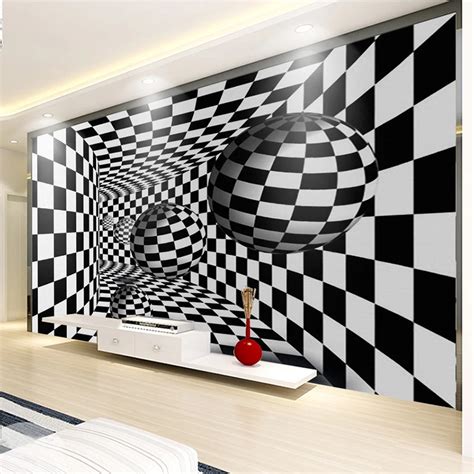 Modern Abstract Black And White 3d Stereoscopic Tunnel Art Wallpaper