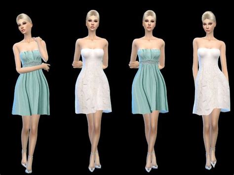 The Sims Resource Romantic Dresses In Mint And White Sims 4