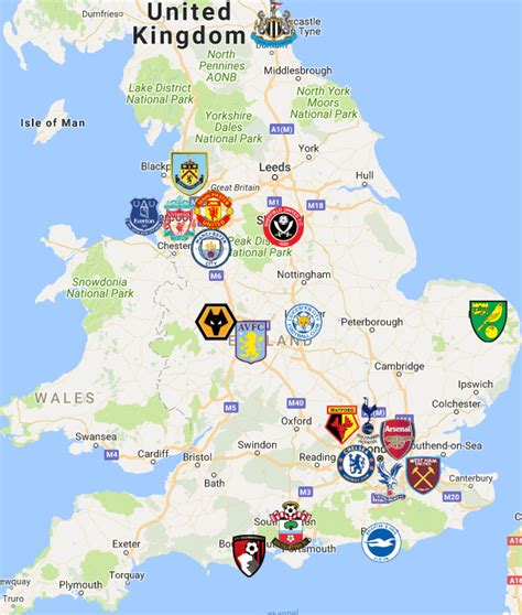 Founding members of the premier league are shown in italics. Premier League Map | Clubs | Logos - Sport League Maps