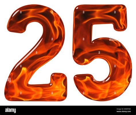 25 Twenty Five Numeral Imitation Glass And A Blazing Fire Isolated