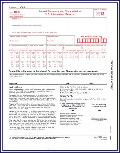 Printable Form 1096 1096 Transmittal Forms Discount Tax Forms The