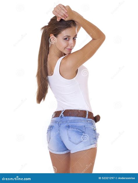 Beautiful Cheerful Teen Girl In Blue Jean Shorts Stock Image Image Of Isolated Fresh 52321297