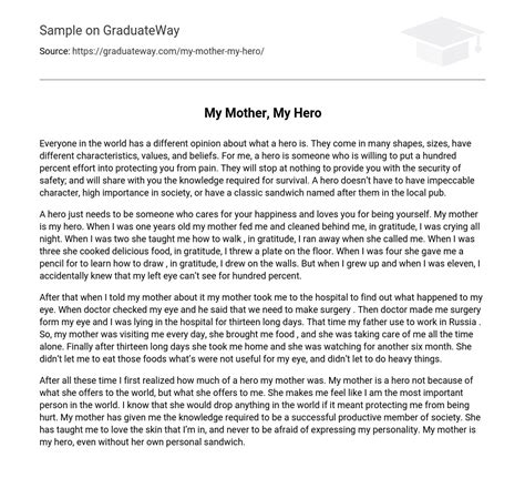 My Mother My Hero 464 Words Free Essay Example On Graduateway