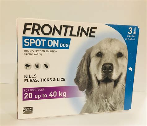 Frontline Spot On Flea And Tick Drops 3 Pipettes Of 268ml For Dogs
