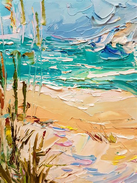 Sandy Beach Painting Sunny Day Original Impasto Oil Art Etsy