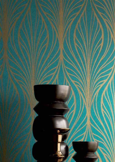 Pemba Turquoise Blue Gold Glamorous Wallpaper