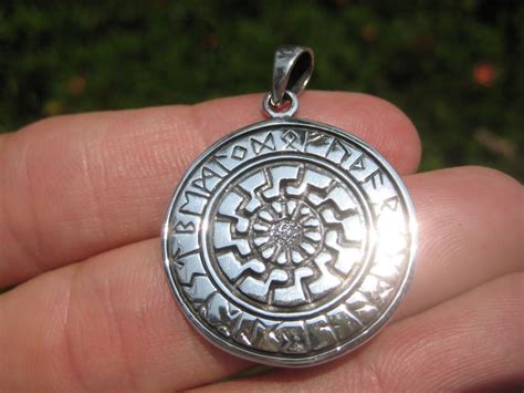 925 Sterling Silver Black Sun Wheel Viking Norse Sonnenrad Germanic